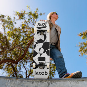 "NO!" abstract black on white with your name Skateboard