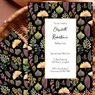 No Age Autumn Leaves Elegant Birthday Invitation