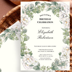 No Age Elegant Floral Border Women's Birthday Invitation