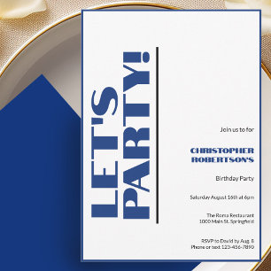 No Age Modern Minimalist Birthday Blue and Black Invitation