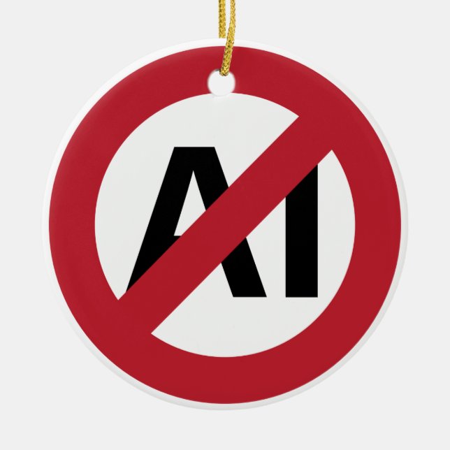 No AI allowed Ceramic Tree Decoration (Front)