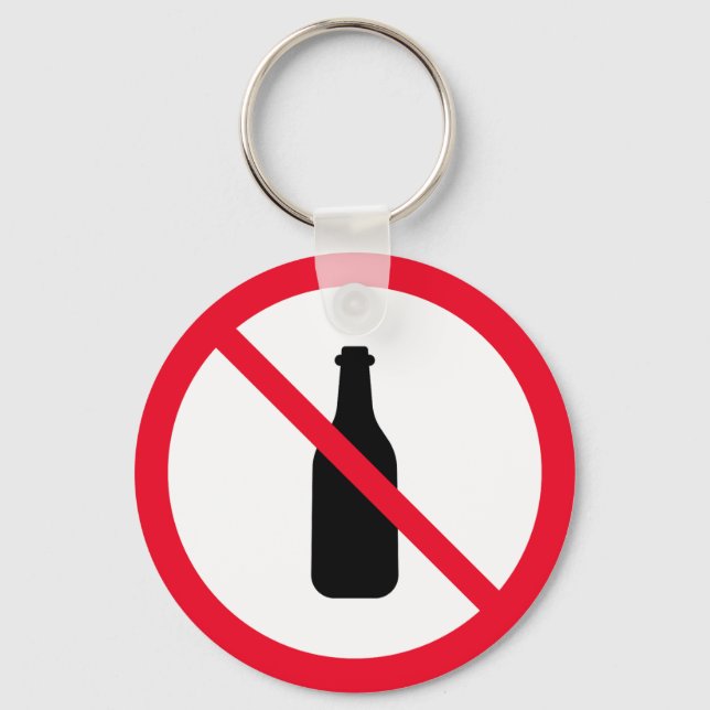 No Alcohol Forbidden Sign | Metal Circle Keychain (Front)
