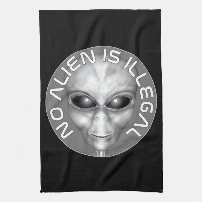 No Alien Is Illegal Tea Towel (Vertical)