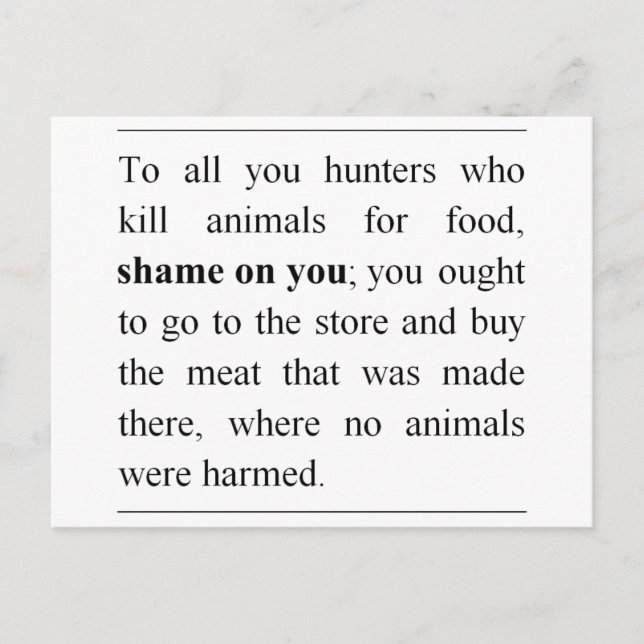 No animals harmed at supermarket meat counter? postcard (Front)