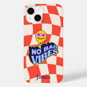 No bad vibes Melting emoji Checkered Case-Mate iPhone 14 Case