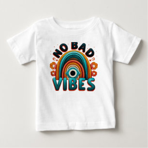 No Bad Vibes. Retro Rainbow and Eye Desig T-Shirt