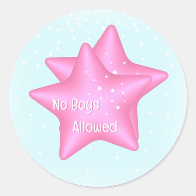 No Boys Allowed Double 3D Stars Classic Round Sticker (Front)