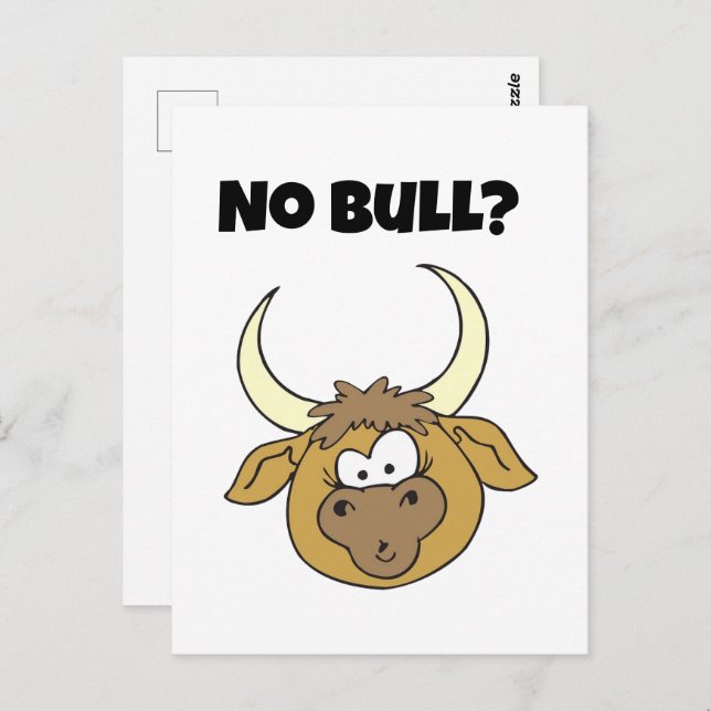 No Bull Funny Brown Cartoon Cow Head Art Postcard (Front/Back)