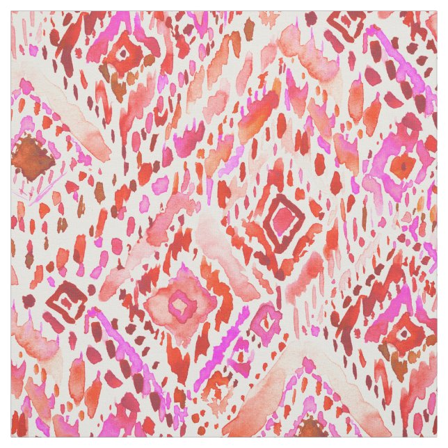 NO BULLSH Red Pink Tribal Watercolor Fabric (Swatch)