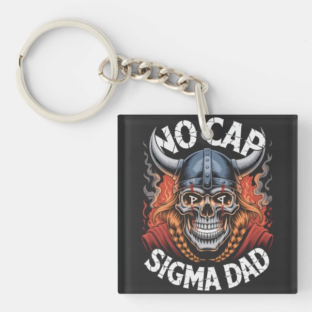 No Cap Sigma Dad Viking Skull Tee for Fathers Key Ring (Front)