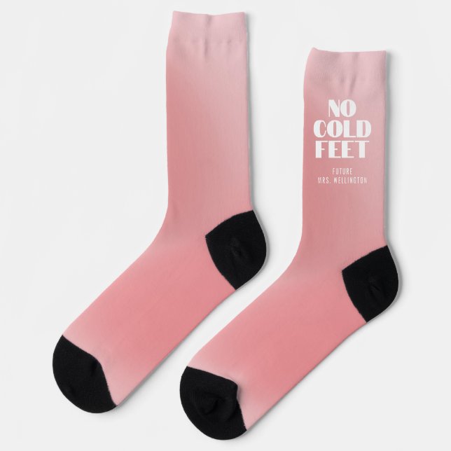 No Cold Feet Funny Pink Gradient Custom Bridal Socks (Left)
