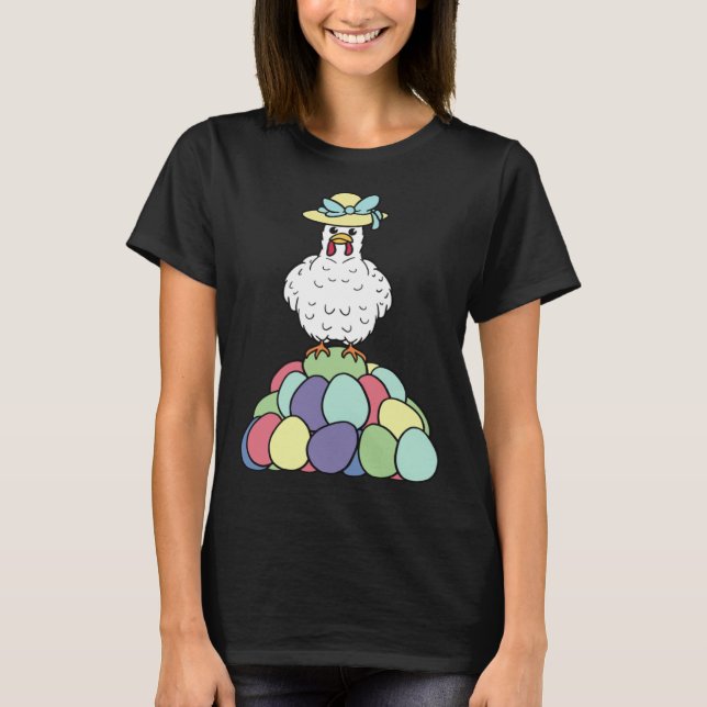 No Context Odd Easter Hen Chicken on Easter Eggs T-Shirt (Front)