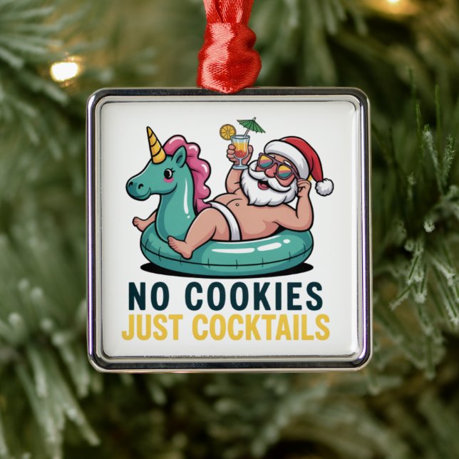 No Cookies Just Cocktails Santa Summer Christmas  Metal Tree Decoration (Tree)