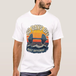 No Days Off Built Different Retro Sunset Gym Barb T-Shirt