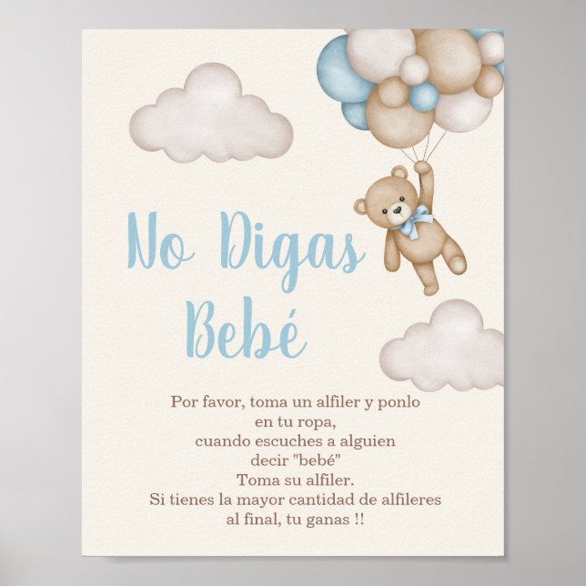No Digas Bebé letrero para Baby Shower Poster (Front)