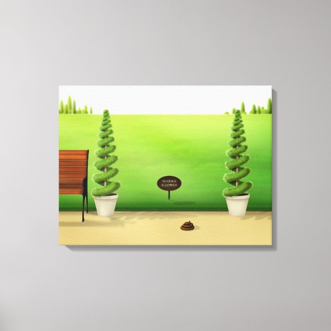 "No Dogs Allowed Sign" Whimsical Dog Poop In Park Canvas Print (Front)