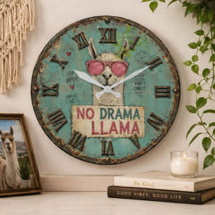 No Drama Funny Llama Cute Boho Nursery Large Clock