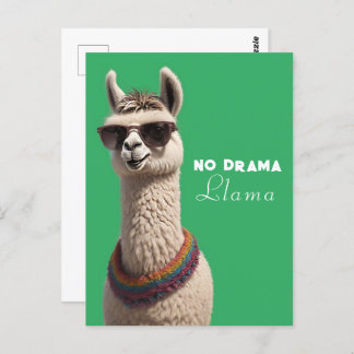 No Drama Llama Funky Alpaca Sunglasses Green Postcard
