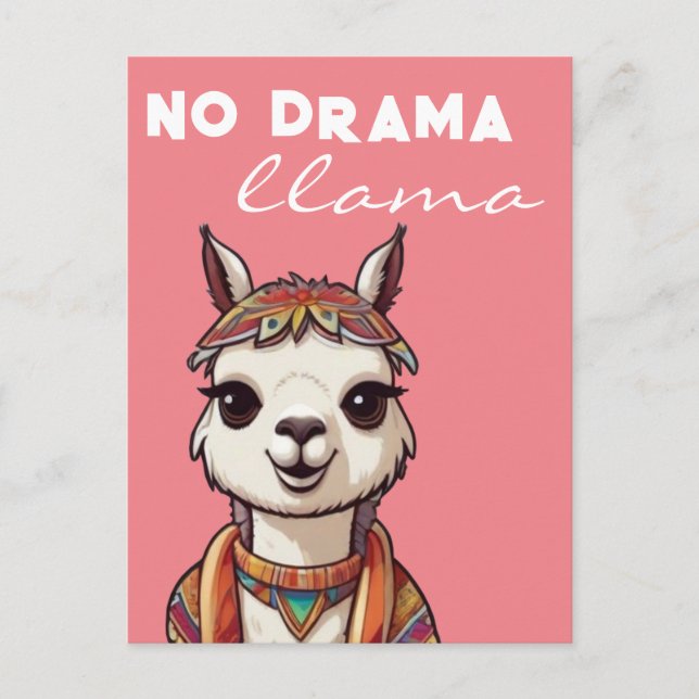No Drama Llama Funky Pretty Alpaca Girly Pink    Postcard (Front)
