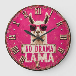 No Drama Llama Funny Pink Large Clock