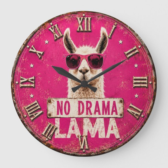 No Drama Llama Funny Pink Large Clock (Front)