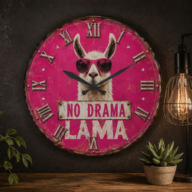 No Drama Llama Funny Pink Large Clock (Creator Uploaded)
