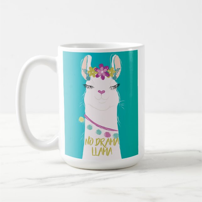 No Drama Llama illustration Monogram Coffee Mug (Left)
