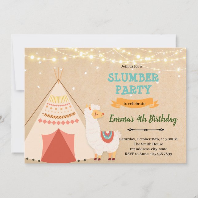 No drama llama slumber invitation (Front)