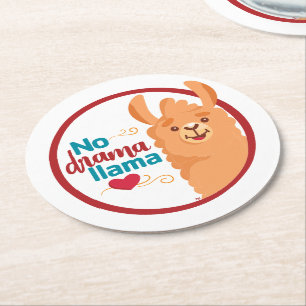 No Drama Llama (Warm) Round Paper Coaster