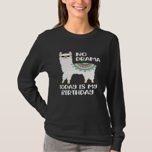 No Drama Today Is My Birthday Cute Llama T-Shirt