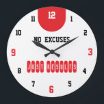 No Excuses Just Results Fitness Large Clock<br><div class="desc">Stay motivated every day with this bold No Excuses Just Results wall clock. Designed with a clean white background, strong red motivational text, and a mix of black and red numbers, this clock creates a powerful and energetic fitness aesthetic. The phrase “NO EXCUSES JUST RESULTS” stands proudly in the center,...</div>