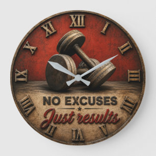 No Excuses Just Results Home Gym Fitness  Large Clock