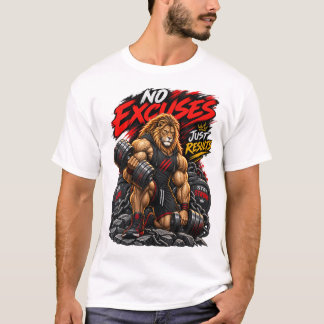 No Excuses Just Results Lion Gym Fitness Weightlif T-Shirt