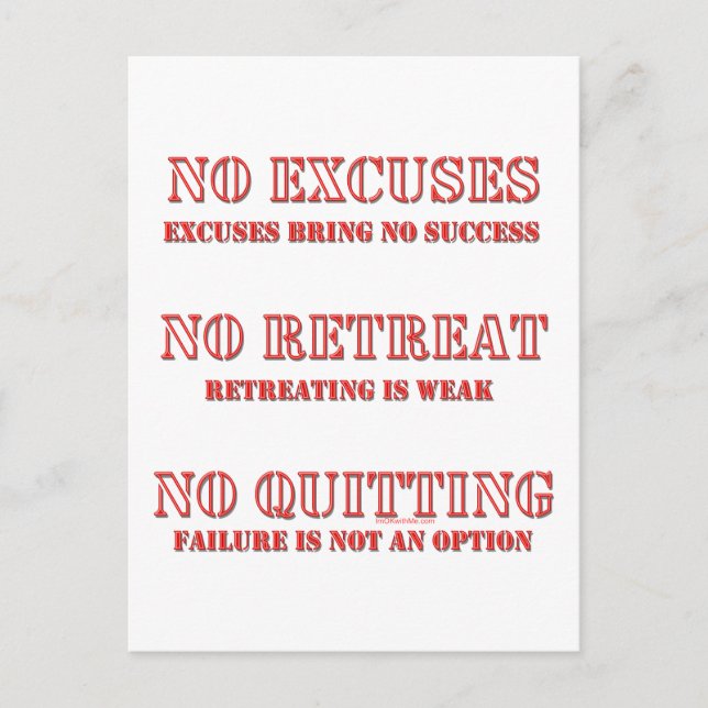 No Excuses. Postcard (Front)