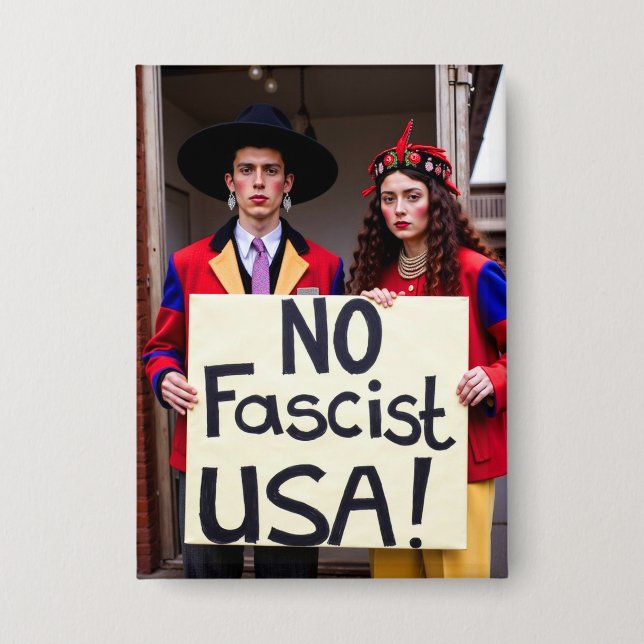 No Fascist USA Unique Political Button (Front)