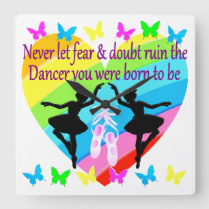 NO FEAR JUST FAITH DANCER DREAMS SQUARE WALL CLOCK
