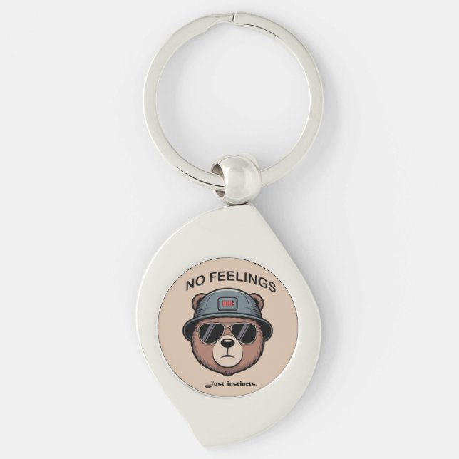  No Feelings, Just Instincts – Tough Bear Graphic Key Ring (Front)