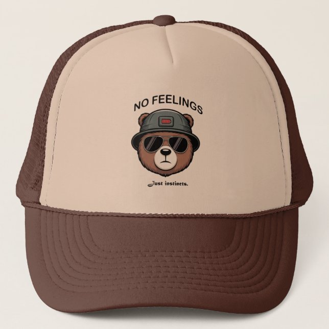  No Feelings, Just Instincts – Tough Bear Graphic Trucker Hat (Front)