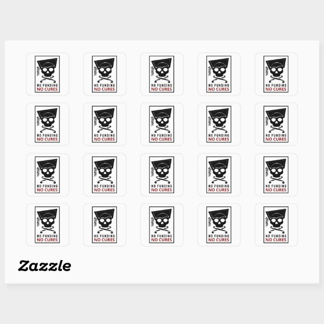 No funding, no cures square sticker (Sheet)