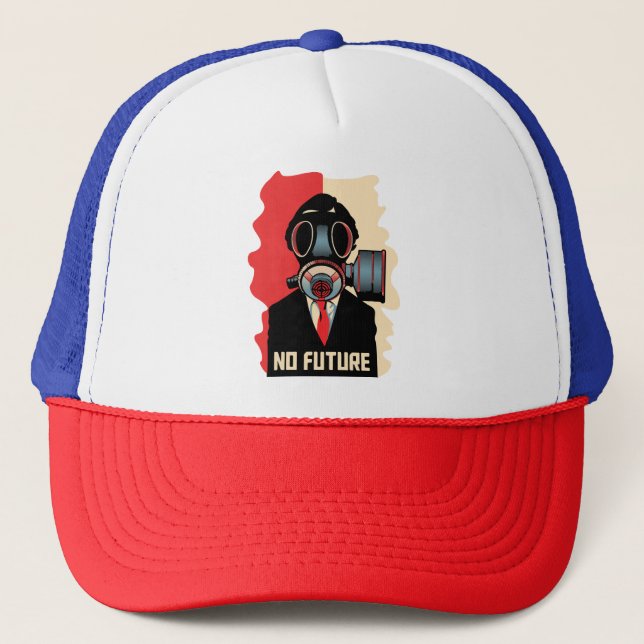 No Future Noir: The Gas Masked Man Trucker Hat (Front)