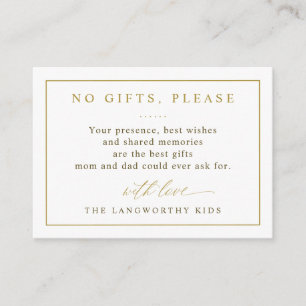 No Gifts Please Elegant Gold Anniversary Party Enclosure Card