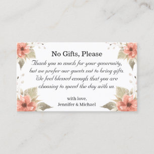 no gifts please, note on wedding gifts floral chic enclosure card