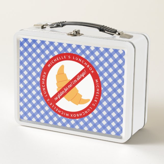 No gluten for me! - Gluten Allergy Warning - Plaid Metal Lunch Box (Front)