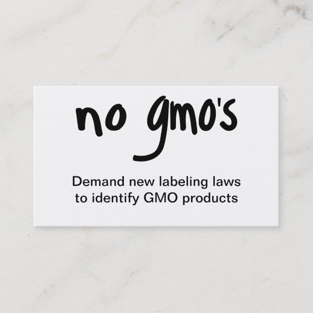 No GMO's Eat Healthy Food Promotion White Business Card (Front)