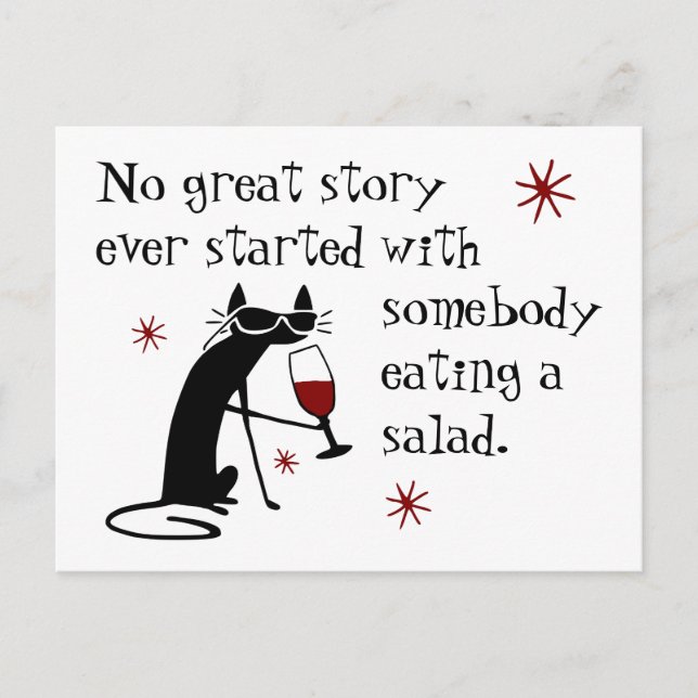 No Great Story Starts with Salad Wine Quote Postcard (Front)
