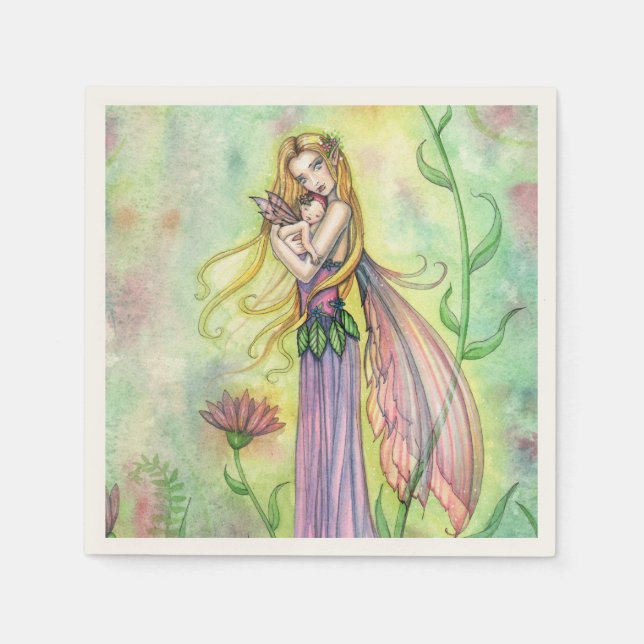 No Greater Gift Mother and Baby Fairy Art Napkin (Front)