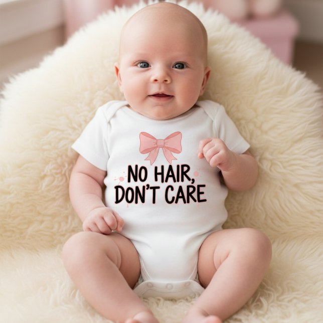 "No Hair Don't Care Pink Bow Baby Bodysuit  (Creator Uploaded)