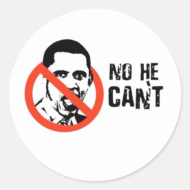 NO HE CAN'T CLASSIC ROUND STICKER (Front)