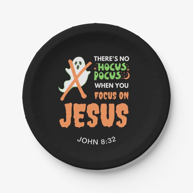 NO HOCUS POCUS Christian Halloween Paper Plate (Front)