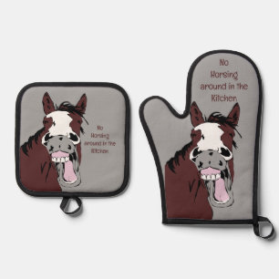 No Horsing Around in the Kitchen Fun Quote Oven Mitt & Pot Holder Set